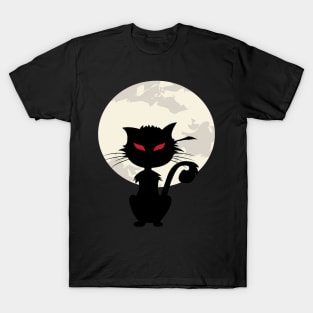 Full Moon And Black Cat Halloween T-Shirt